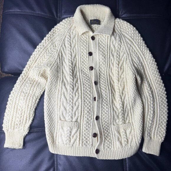 Vintage Rossan Knitwear Women's Cardigan Sweater White Cable Handknit Size XL - Picture 1 of 12